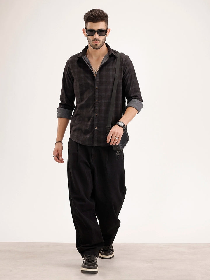 Slim Fit Checkered Shirt | Black