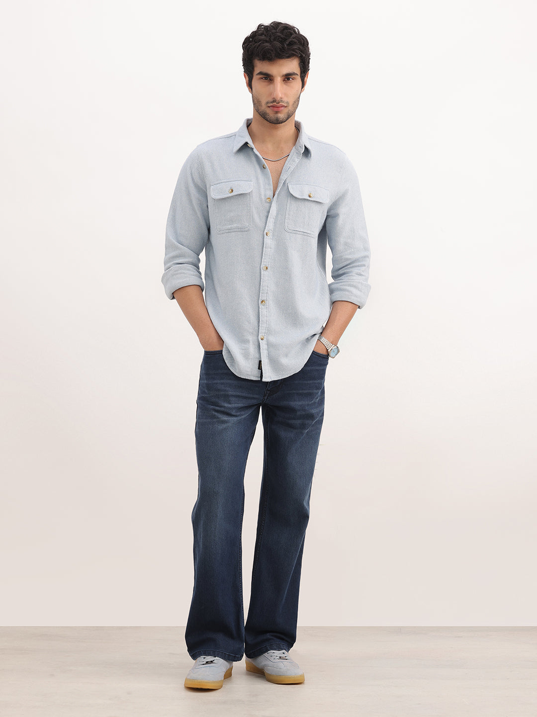 Slim Fit Solid Full Sleeve Shirt | Light Blue