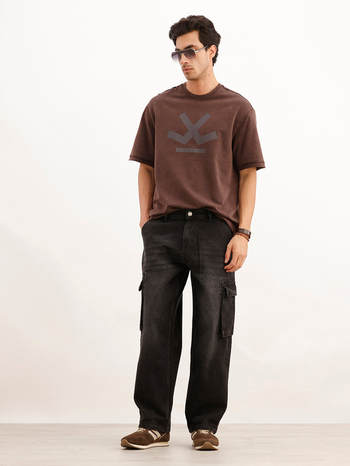 Faded Loose Fit Denim Cargo | Black