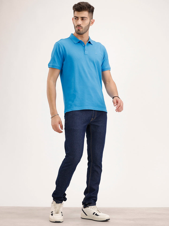 Solid Slim Fit Polo T-Shirt | Blue