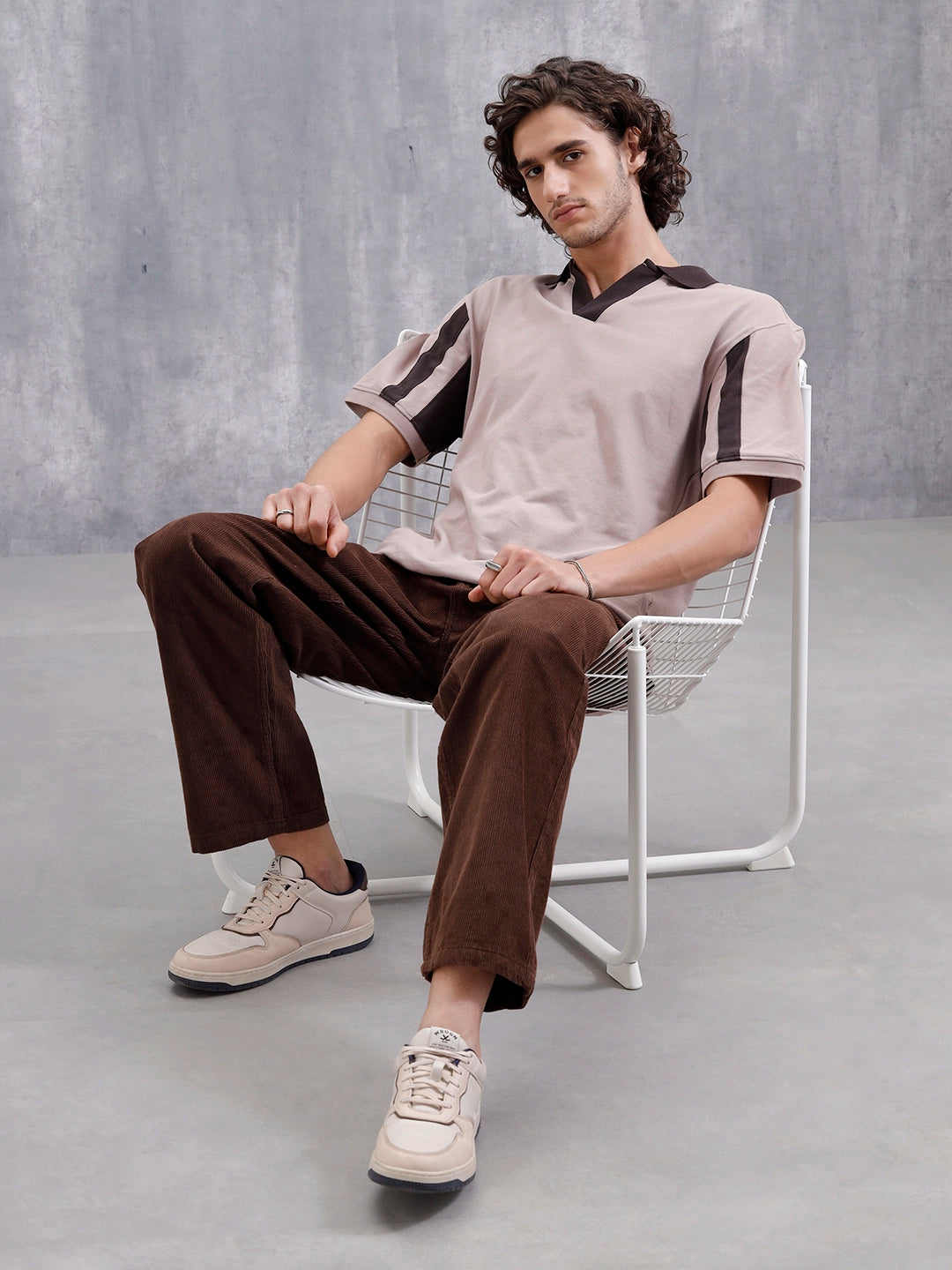 Oversized Johnny Collar Sporty Polo T-Shirt | Brown