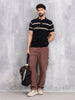 Flat Knit Striped Pattern Polo T-Shirt | Black