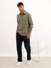 Textured Half Placket Full Sleeve Shirt | Olive
