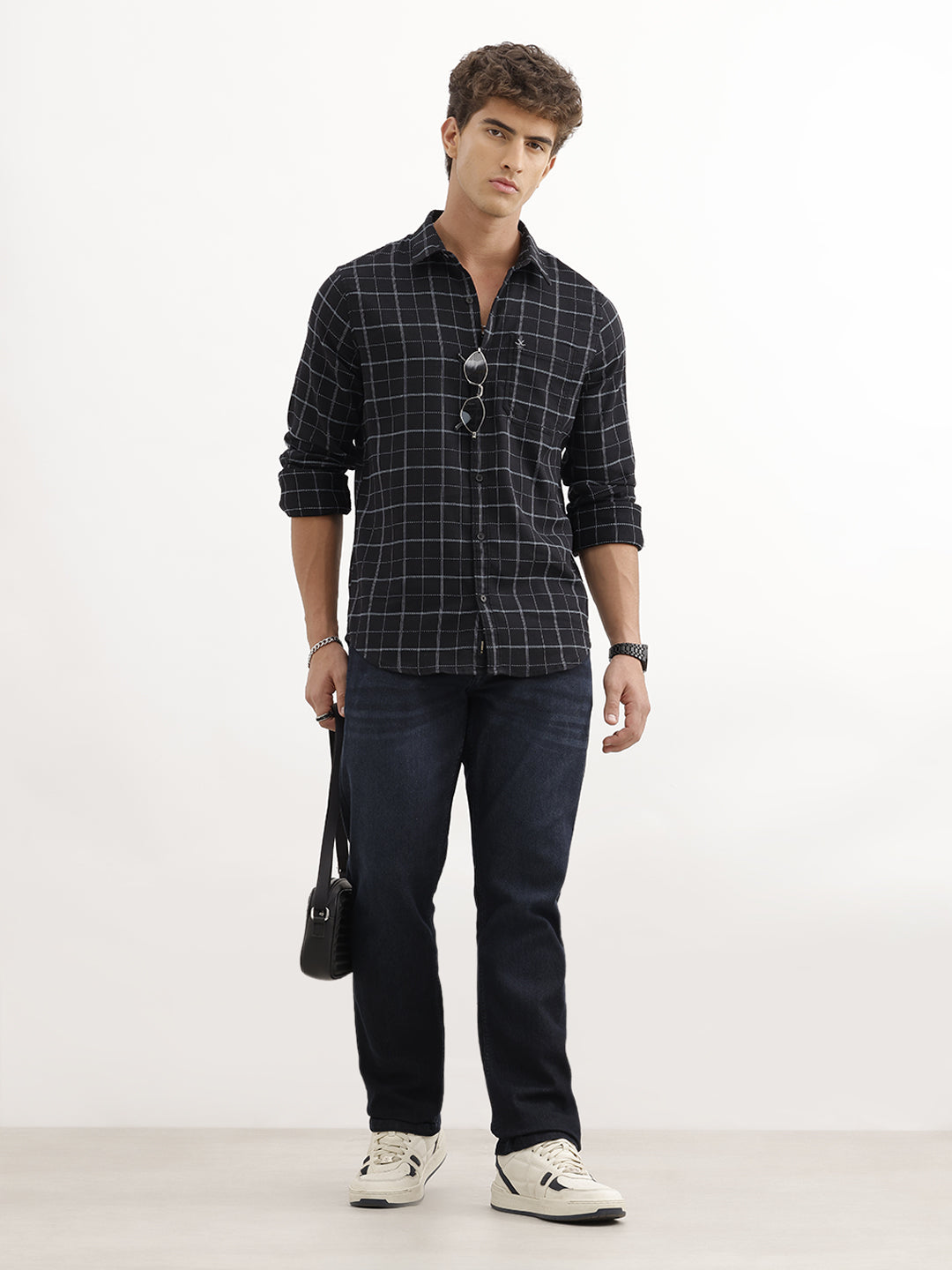 Checkered Slim Fit Full Sleeve Shirt | Black