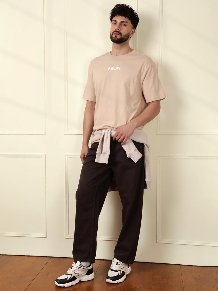 Relax Printed Beige Oversized T-Shirt