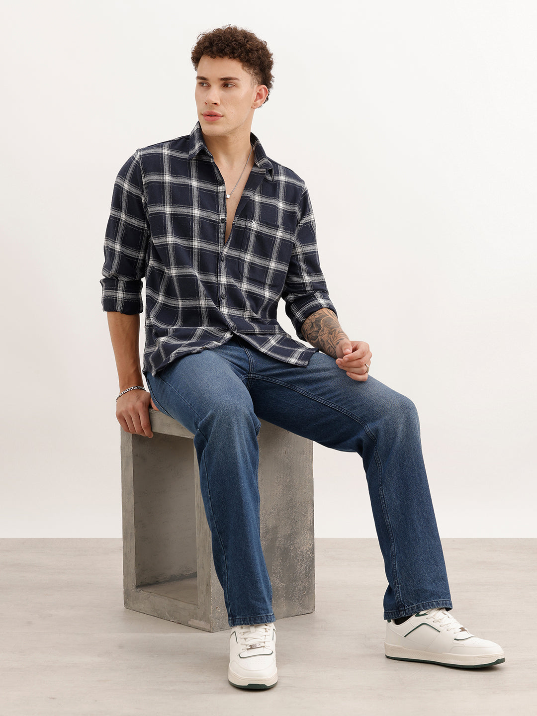 Slim Fit Full Sleeve Checkered Shirt | Navy Blue | WSH02FSSL0326S