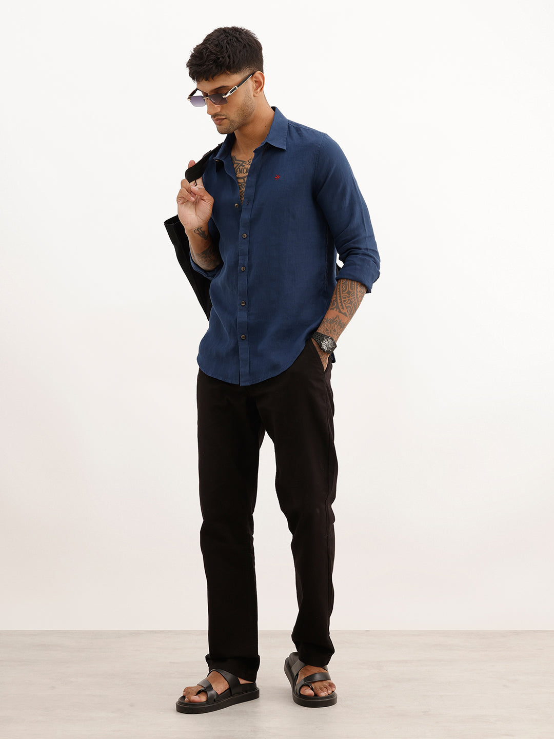 Solid Slim Fit Full Sleeve Shirt | Navy Blue | WSH02FSSL0237S