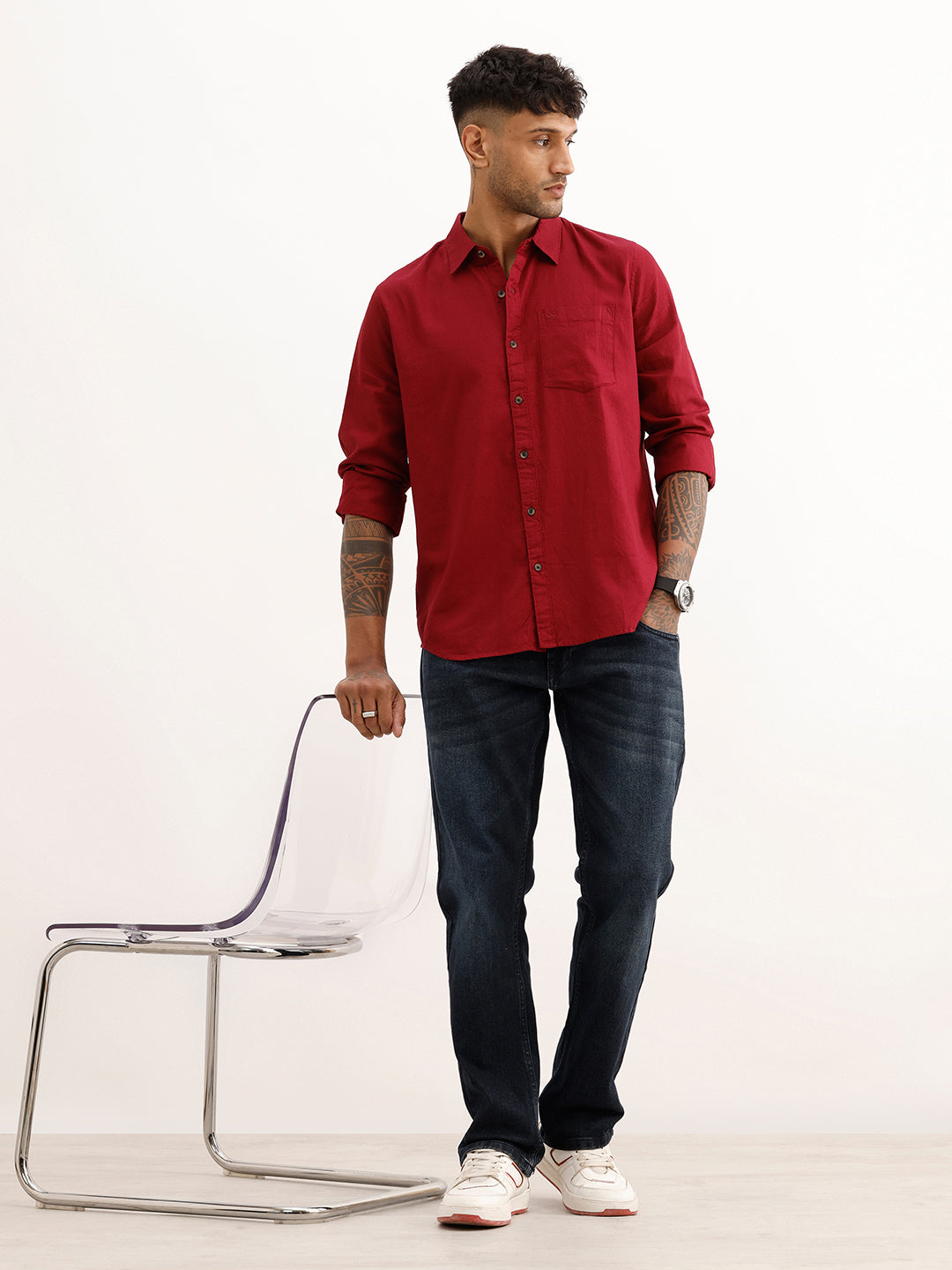 Solid Regular Fit Full Sleeve Shirt | Maroon