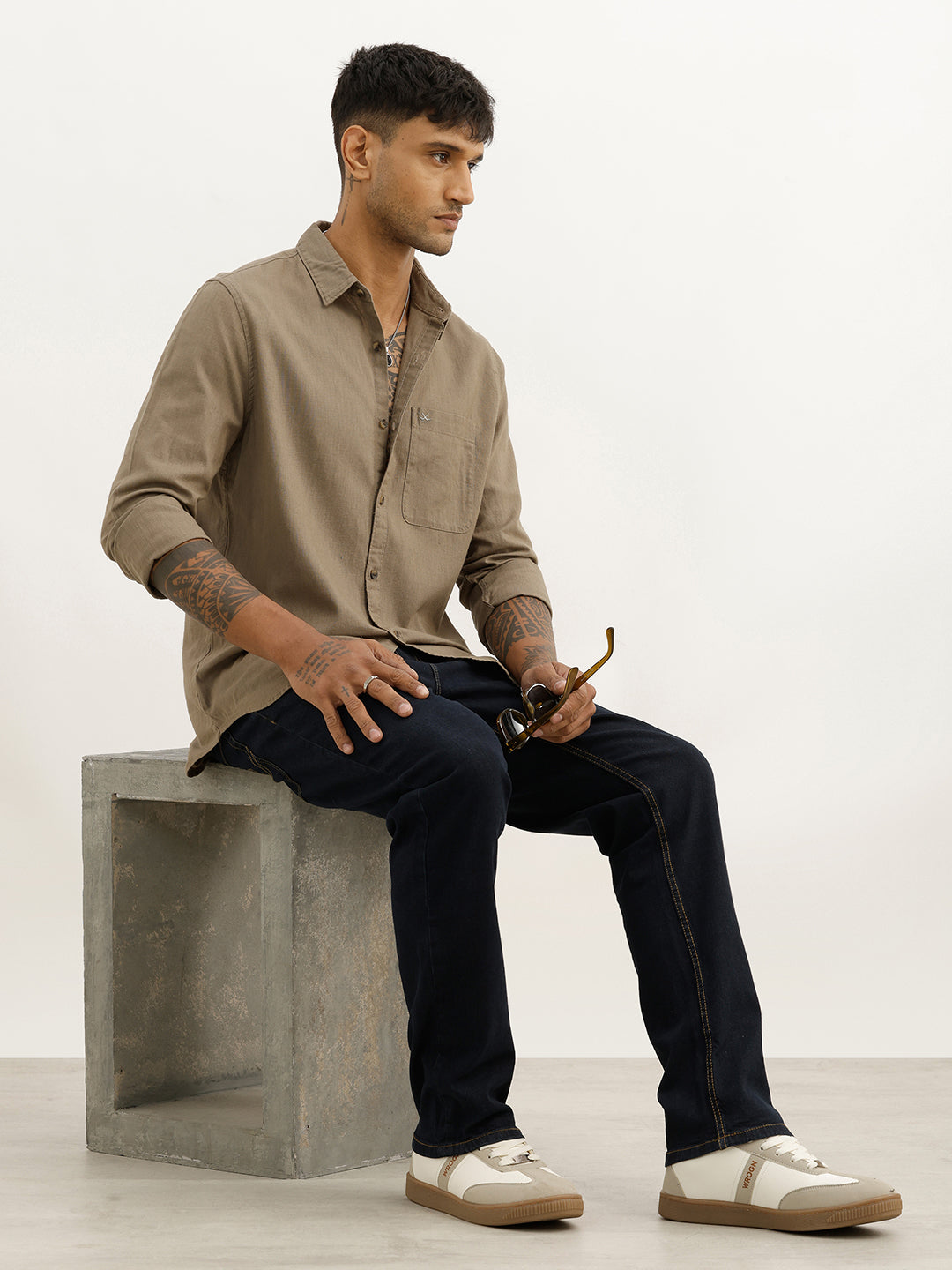 Solid Slim Fit Full Sleeve Shirt | Olive