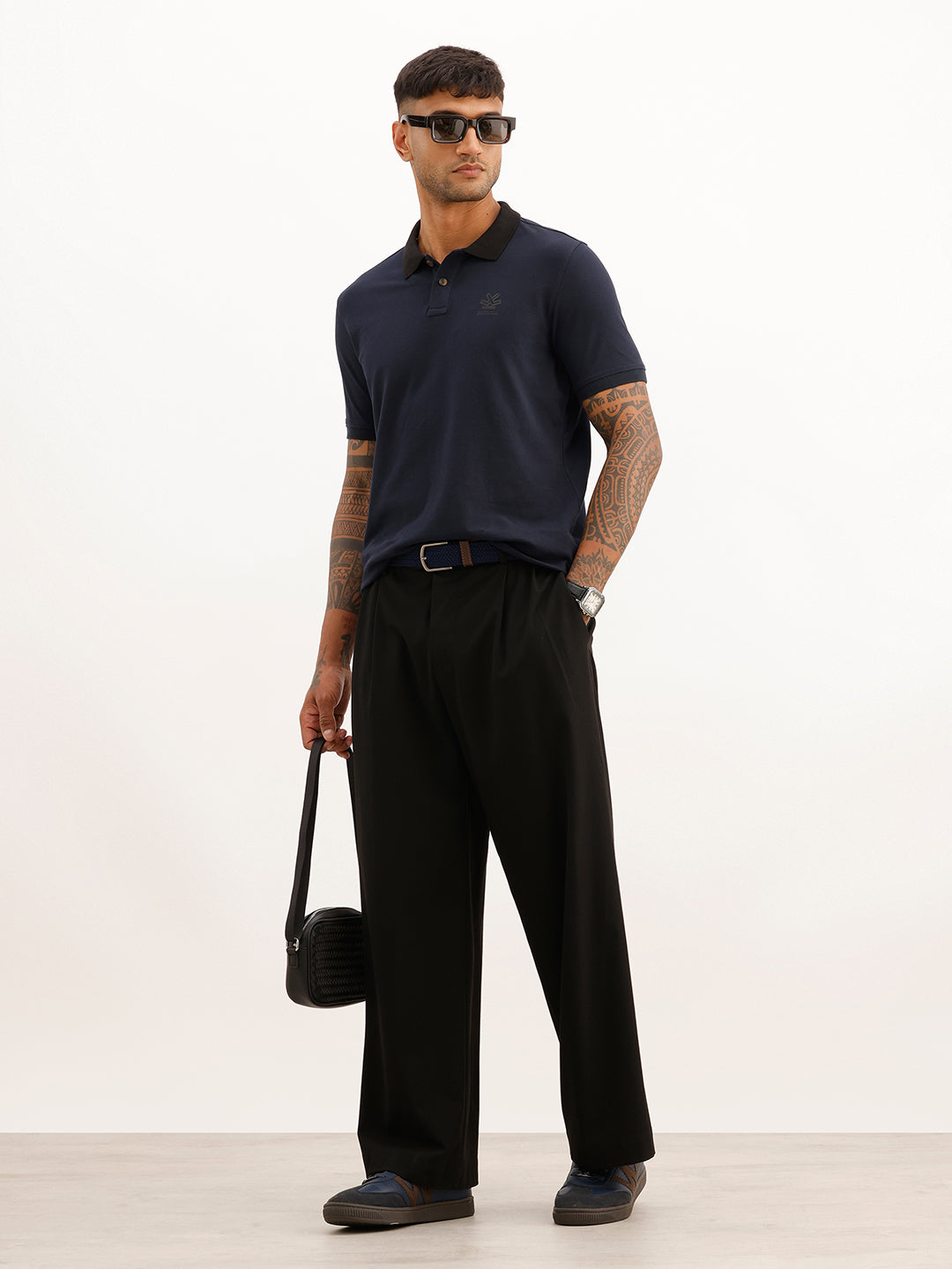 Slim Fit Contrast Collar Polo T-Shirt | Navy Blue