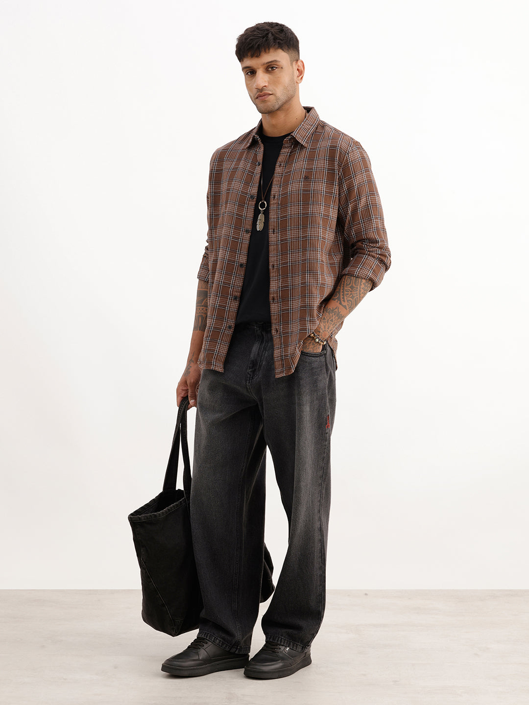 Slim Fit Checkered Full Sleeve Shirt | Brown