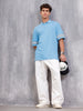 Striped Sleeve Oversized Fit Polo T-Shirt | Blue