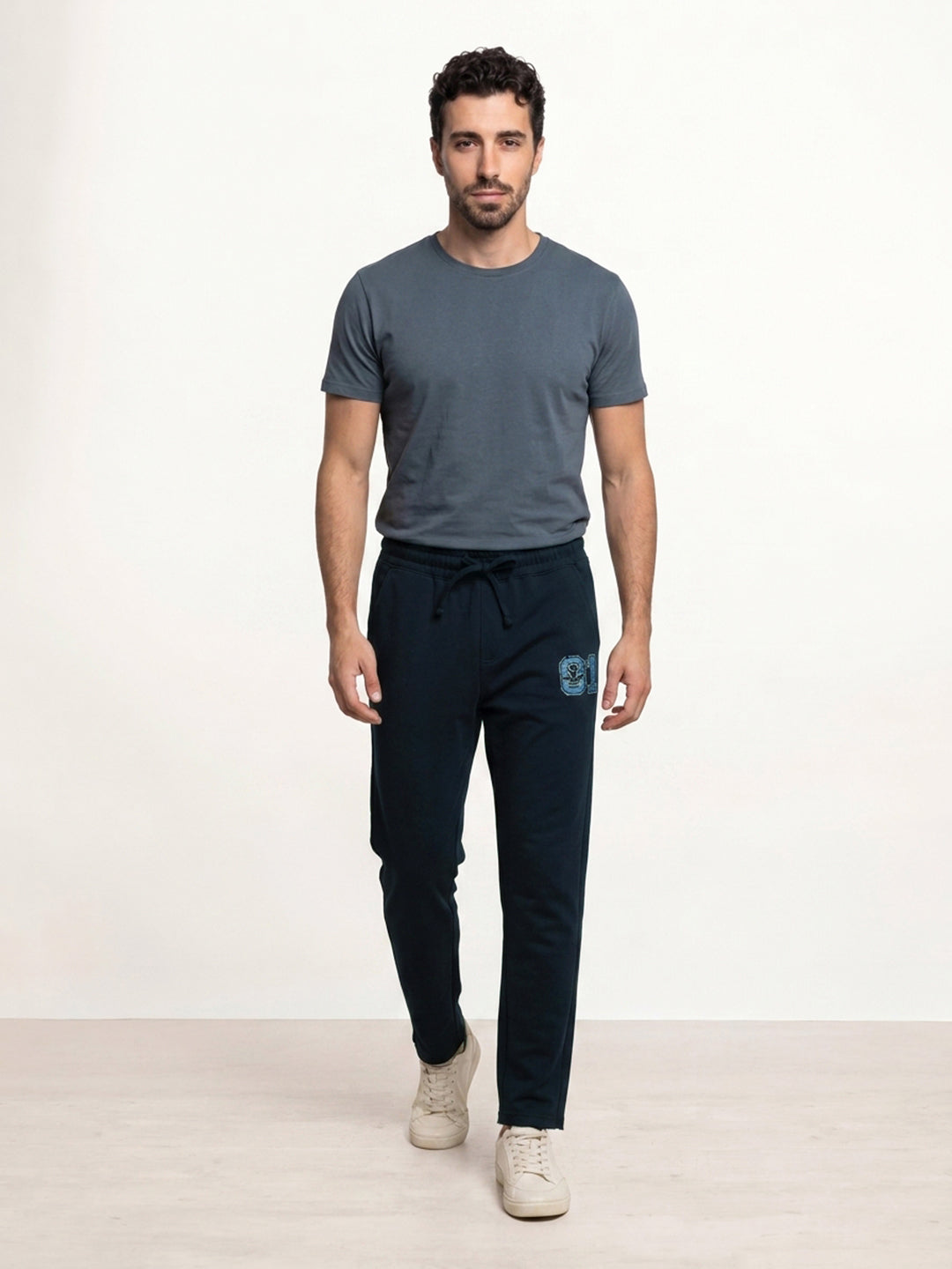 Solid Regular Fit Printed Jogger | Navy Blue