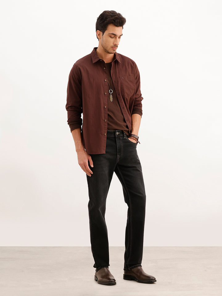 Solid Straight Fit Denim Jeans | Black