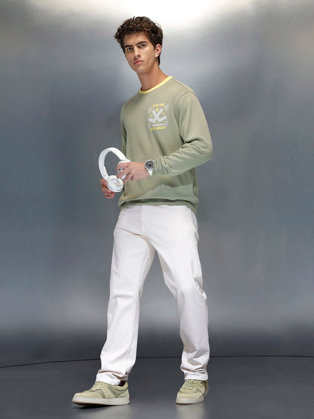 Men's Comfort Fit Wrogn branded Sweatshirt  | Light Green