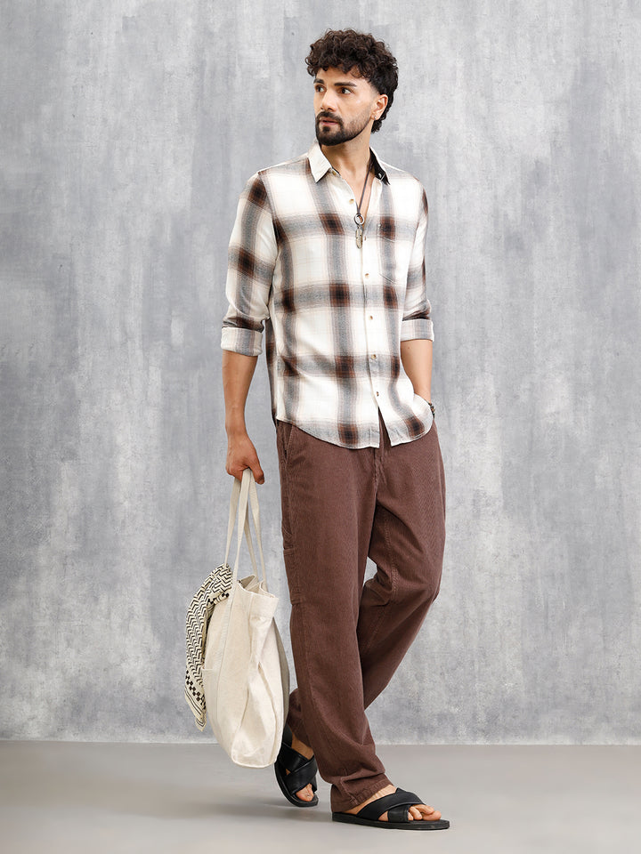 Large Scale Check Shirt In Crepe Fabric | Khaki
