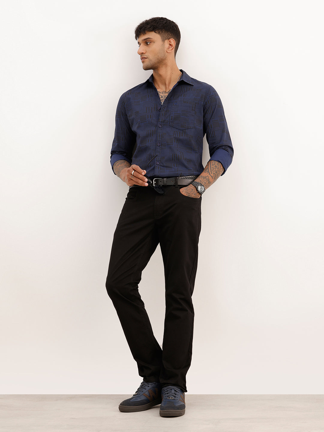 Regular Fit AOP Fill Sleeve Shirt | Navy Blue