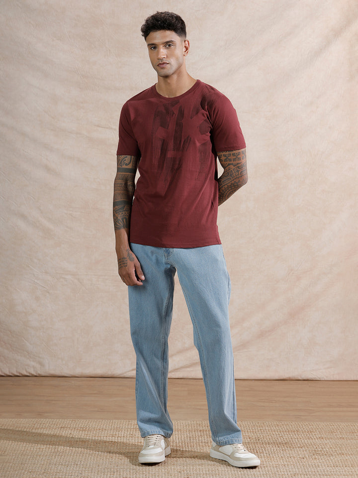 Brush Stroke Printed T-Shirt | Maroon