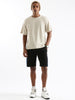 Solid Black Cotton Shorts With Side Panel