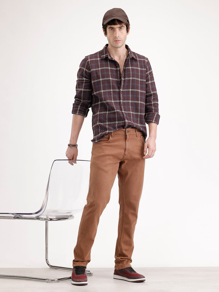 Solid Slim Fit Denim Jeans   |  Brown