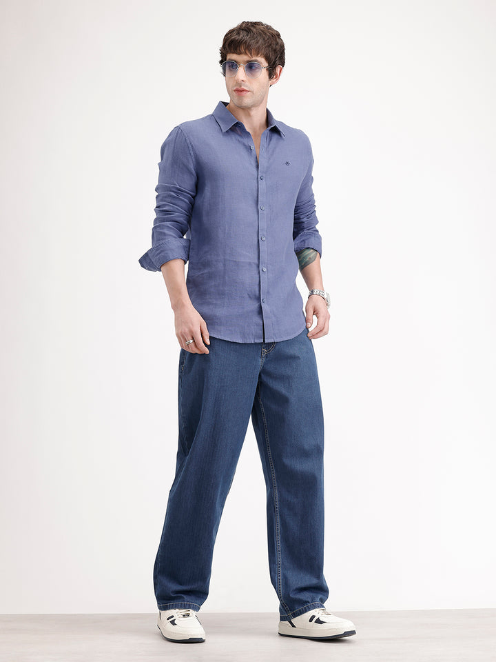 Loose Fit Textured Denim Jeans | Blue