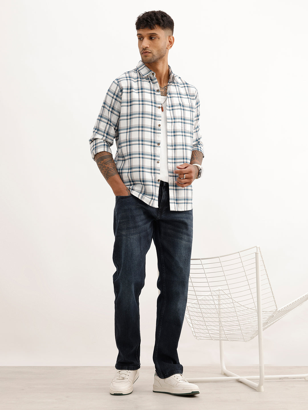 Regular Fit Checkered Shirt | White