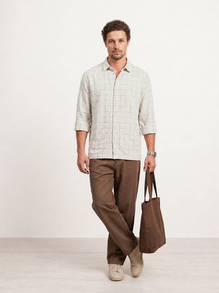 Comfort Fit Checkered Full Sleeve Shirt | White