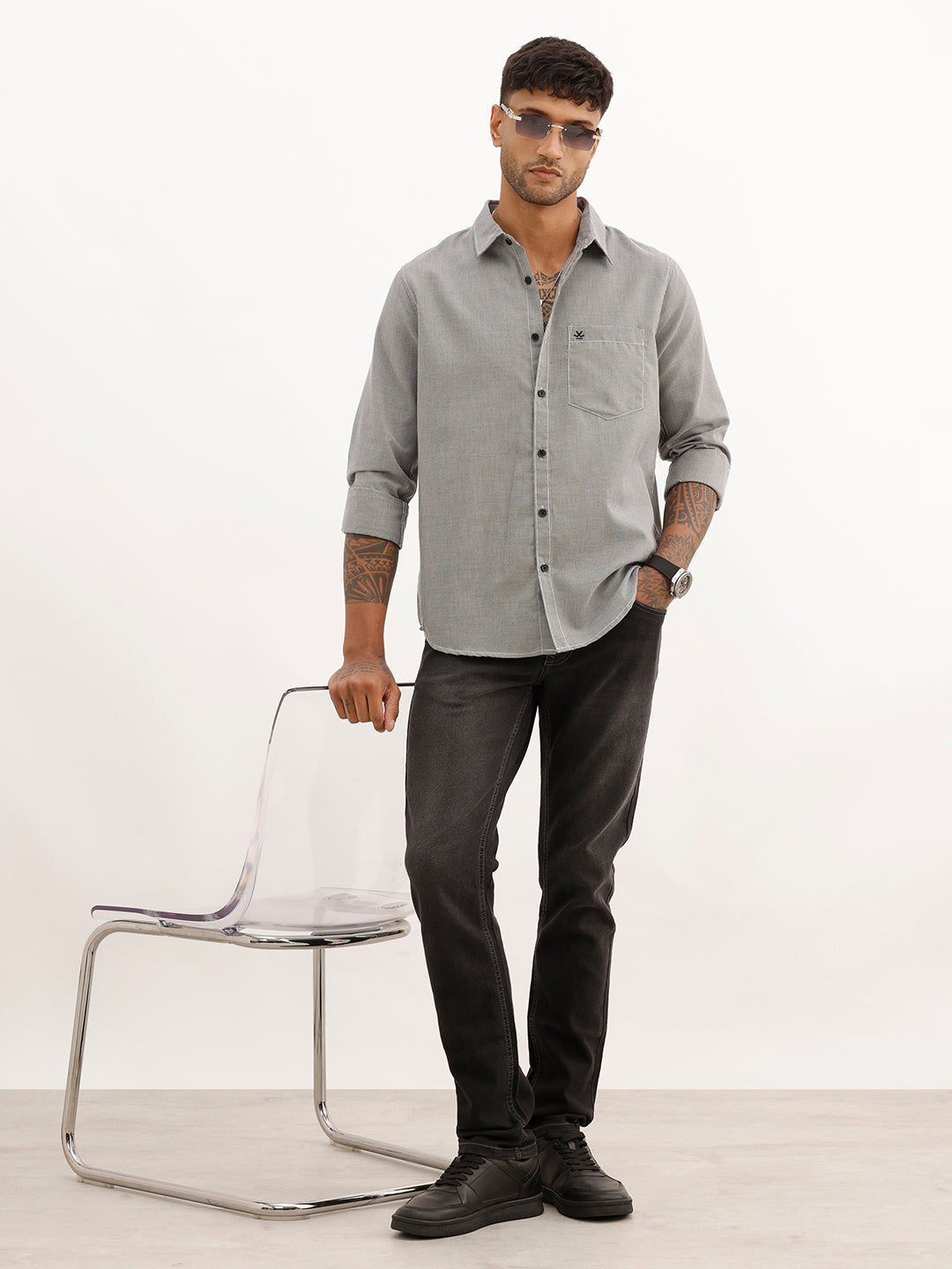 Regular Fit AOP Shirt | Dark Grey