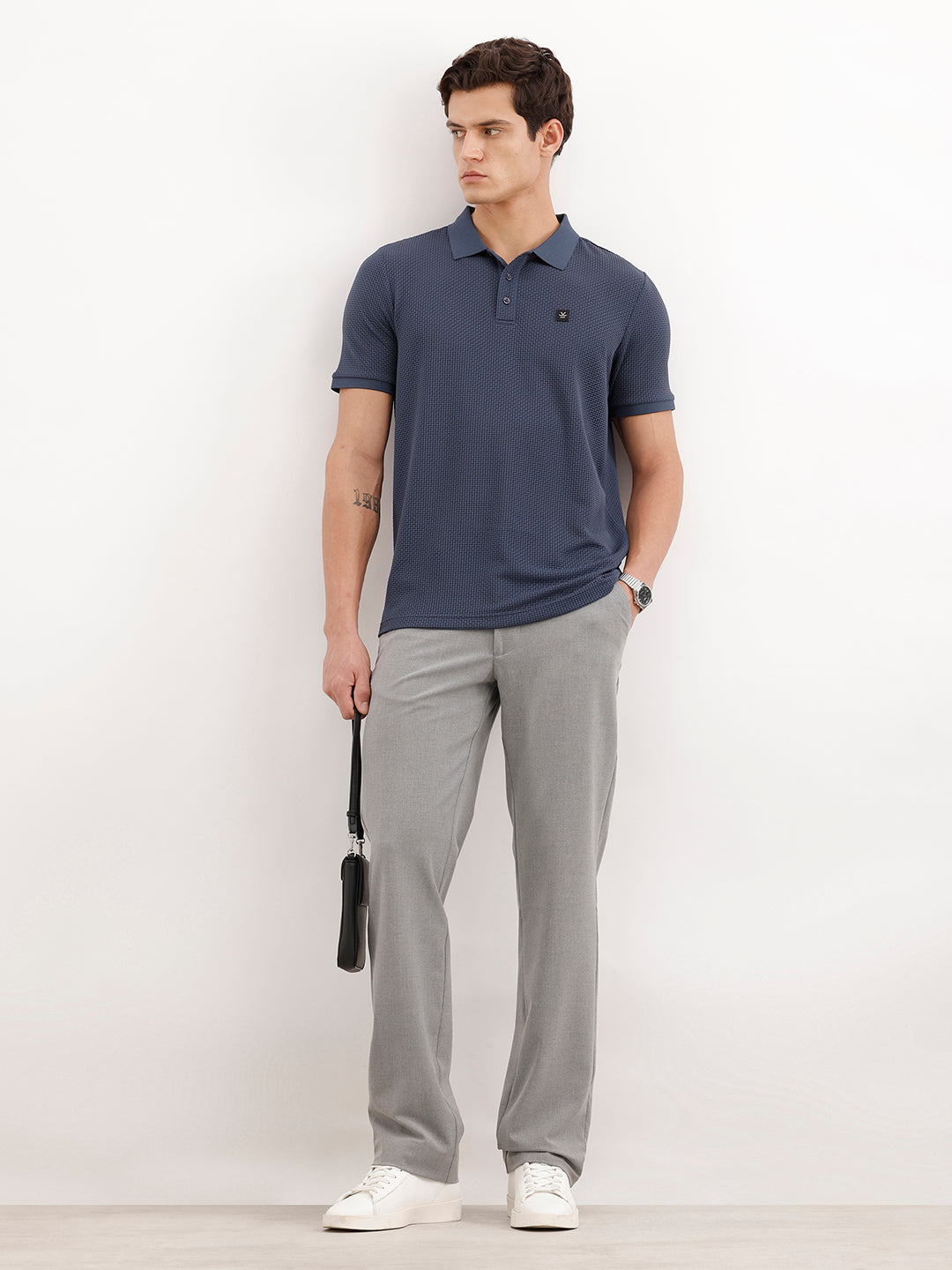 Solid Textured Polo T-Shirt  | Blue