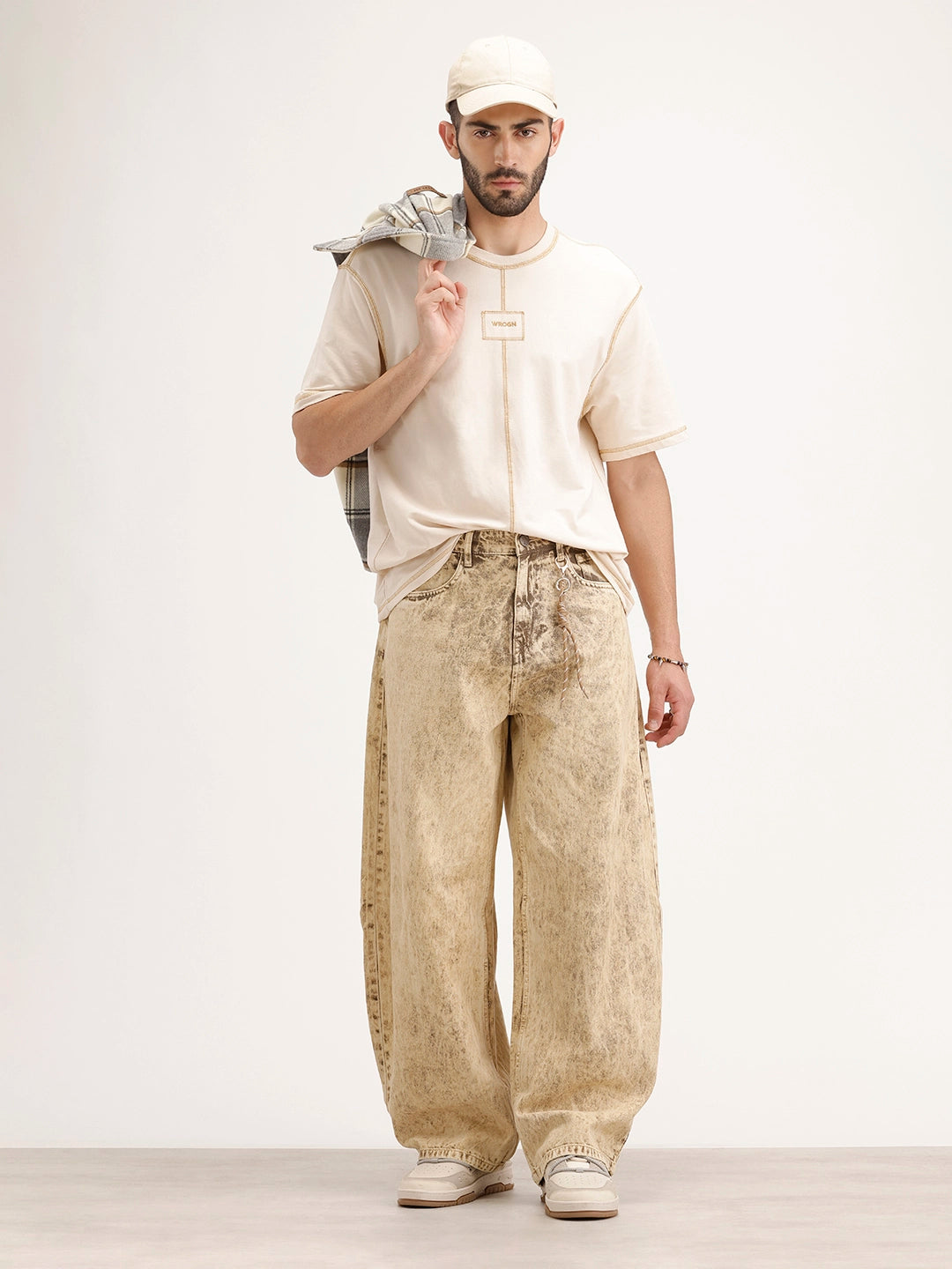 Balloon Fit Washed Denim Jeans | Khaki