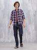Slim Fit Cotton Indigo Twill Check Shirt | Maroon