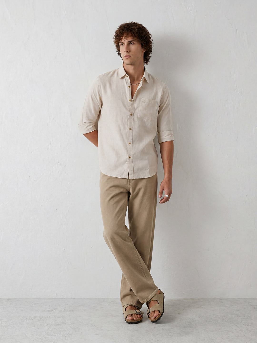 Solid Regular Fit Full Sleeve Shirt | Beige