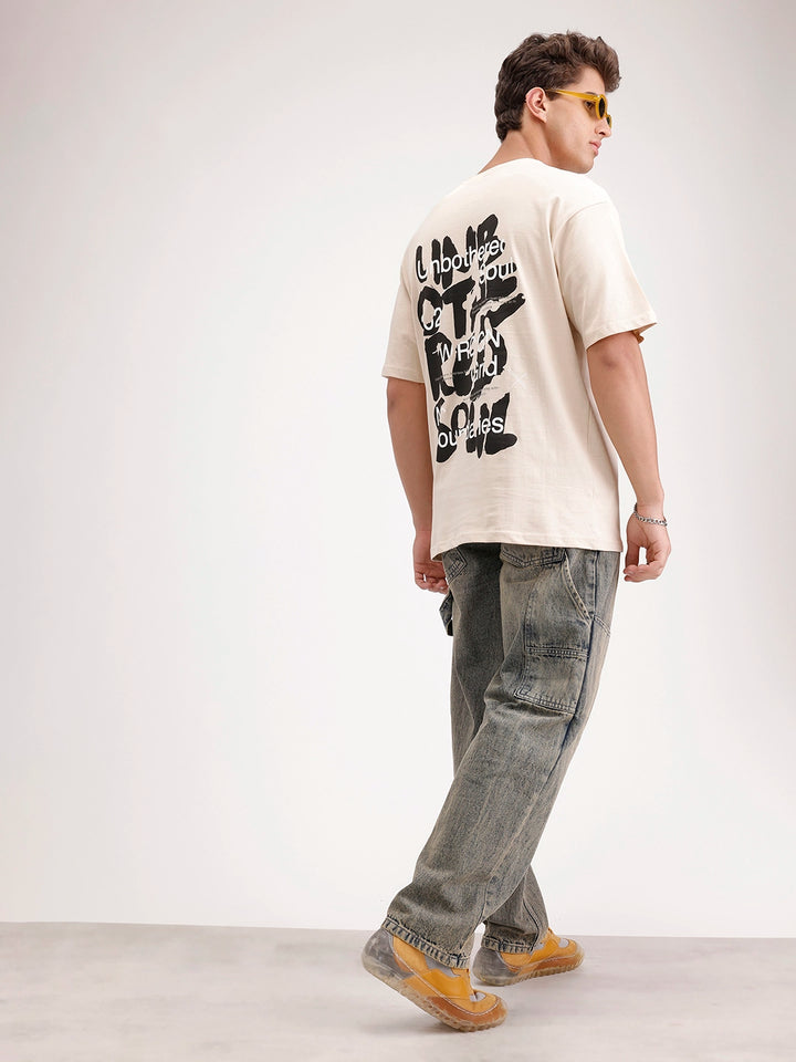 Oversized Fit Back Printed T-Shirt | Beige