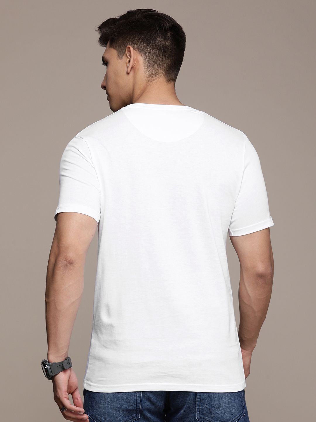 Chest Printed White Cotton T-Shirt