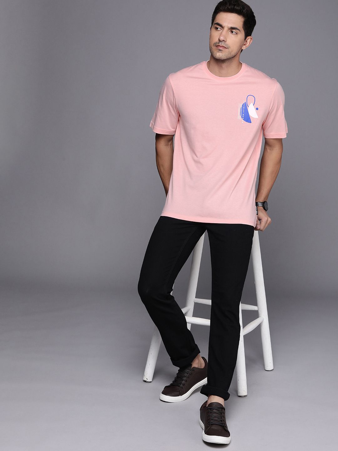 Basic Pink Chest Print T-Shirt