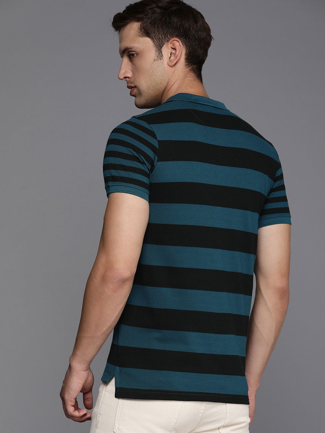 Striped Teal Colourblocked Polo T-Shirt