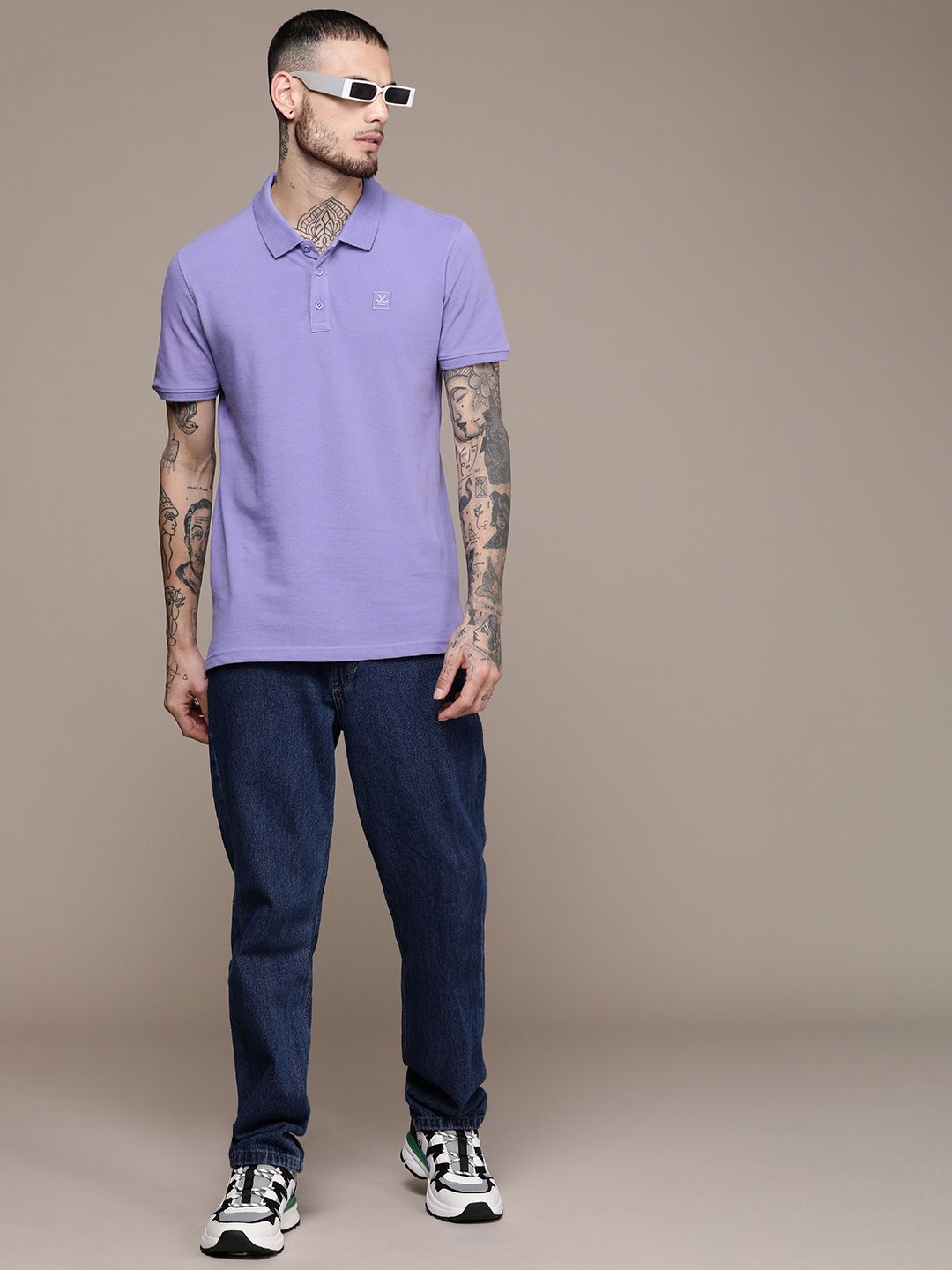 Lavender Solid Slim Fit Polo Collar T-Shirt