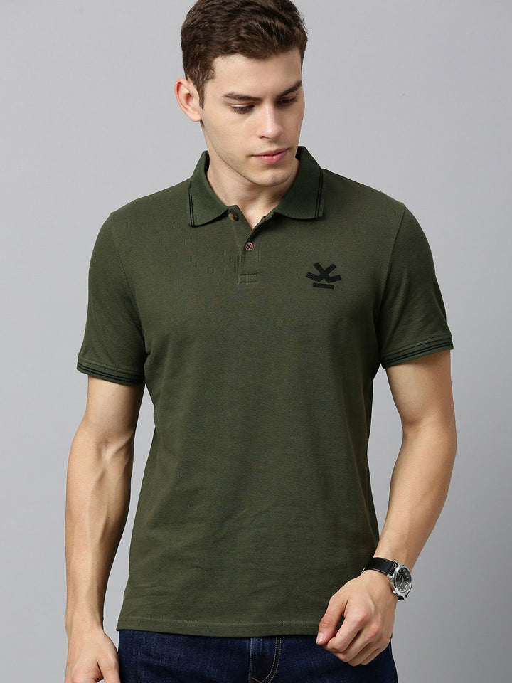 Olive Green Solid Cotton Polo T-Shirt