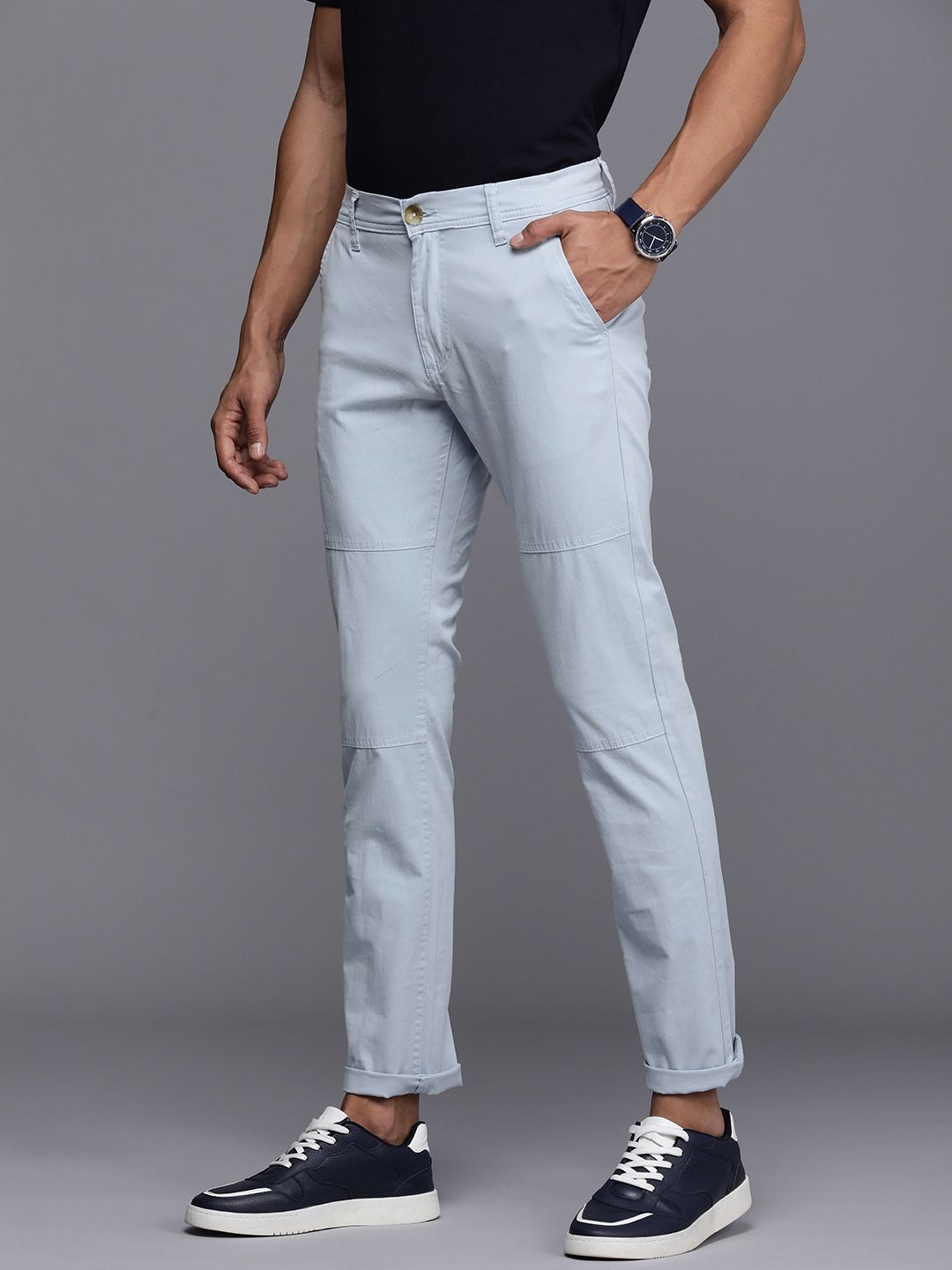 Basic Blue Woven Chinos Trousers