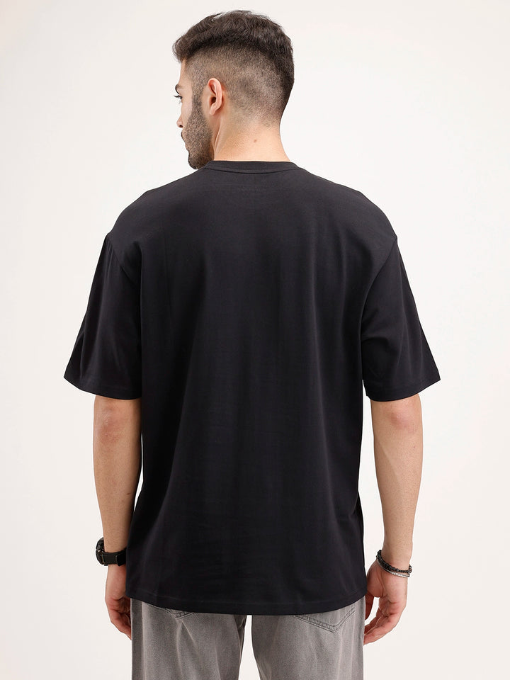 Oversized Fit Placement Printed T-Shirt | Black