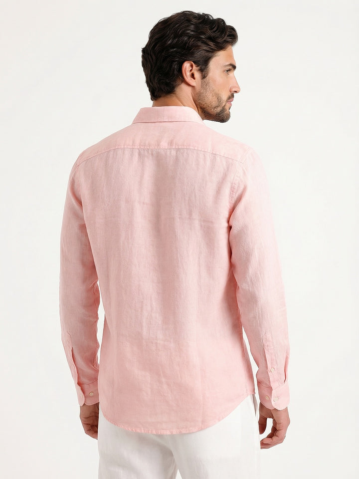 Solid 100% Linen Slim Fit Shirt | Pink