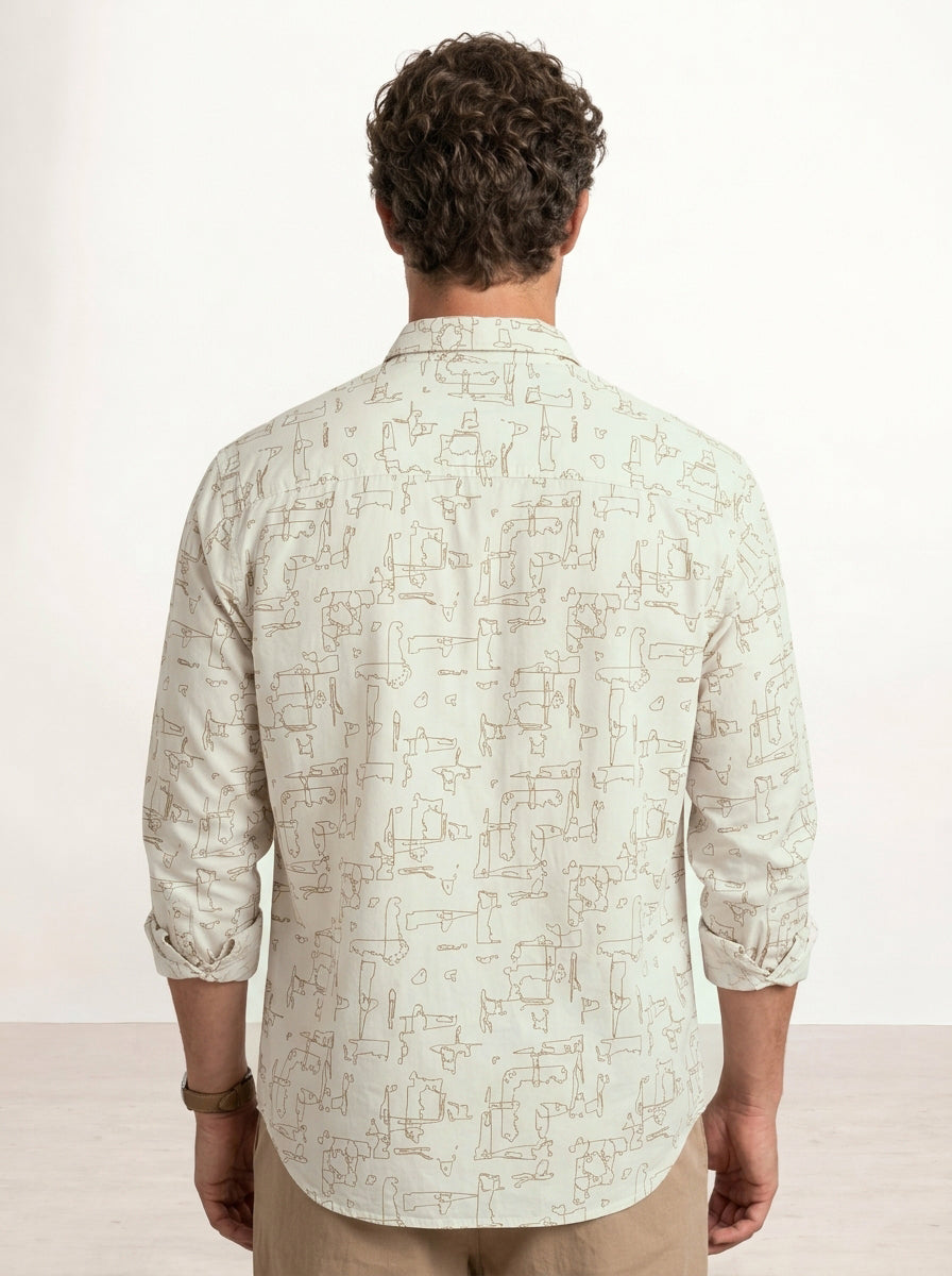 Slim Fit AOP Full Sleeve Shirt | Off White