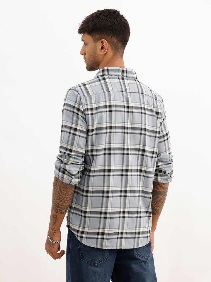 Regular Fit Full Sleeve Checkered Shirt | Light Blue