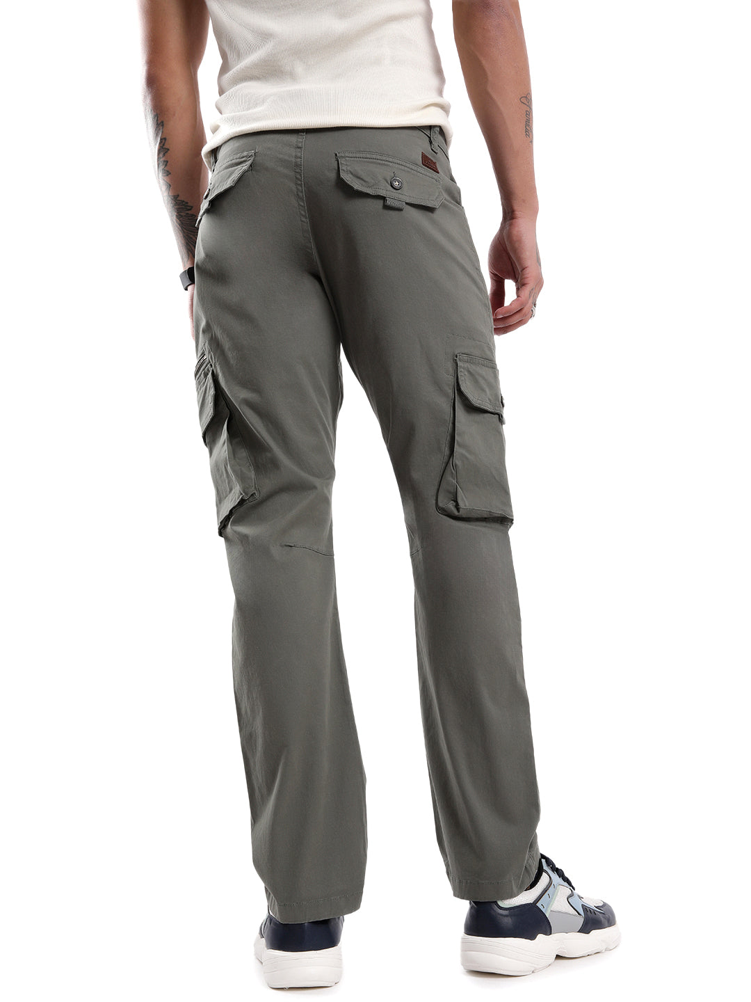 Dark Olive Peached Cargo Trousers