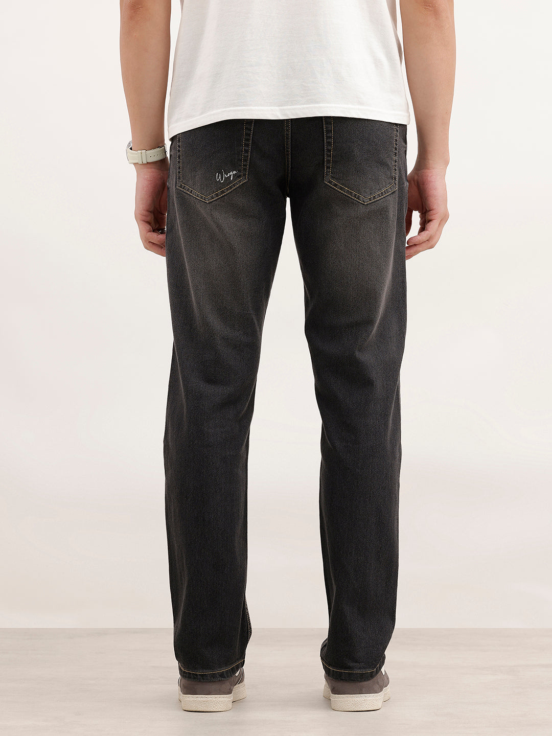 Straight Fit Faded Denim Jeans | Dark Grey