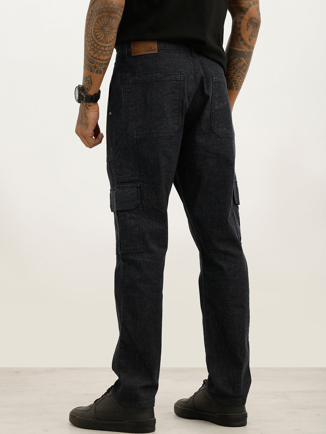 Washed Slim Fit Denim Cargo | Dark Blue