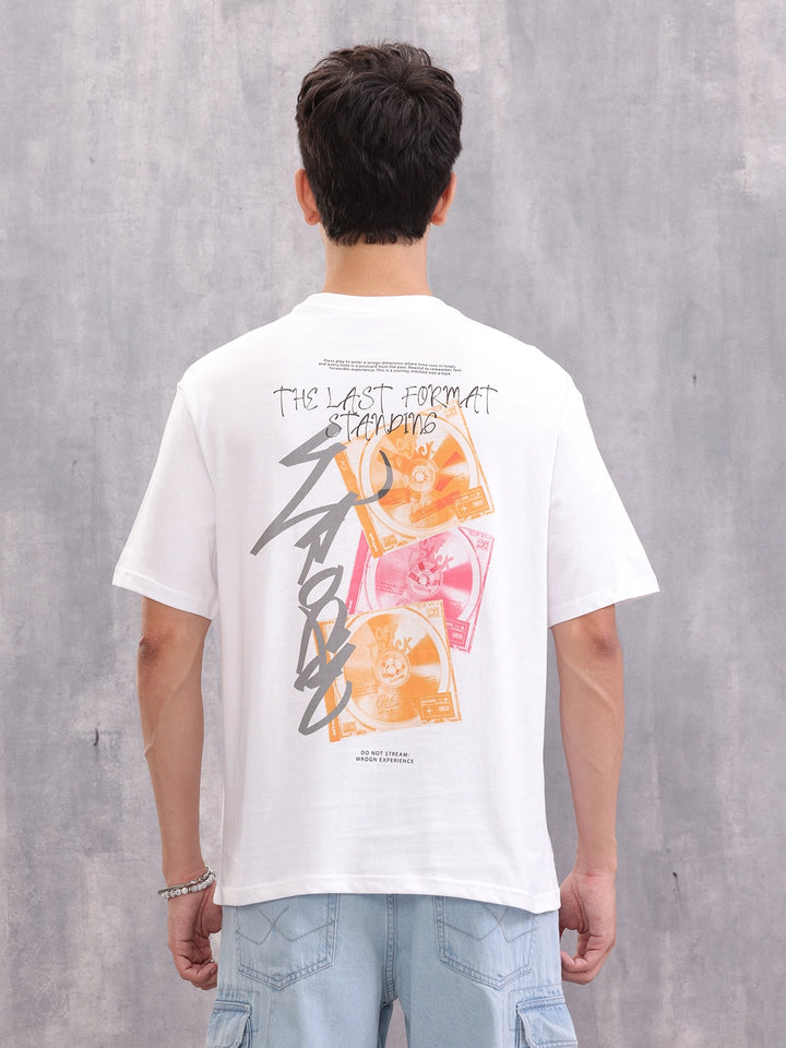Retro Cd Graphic Back Print Oversized Fit T-Shirt | White