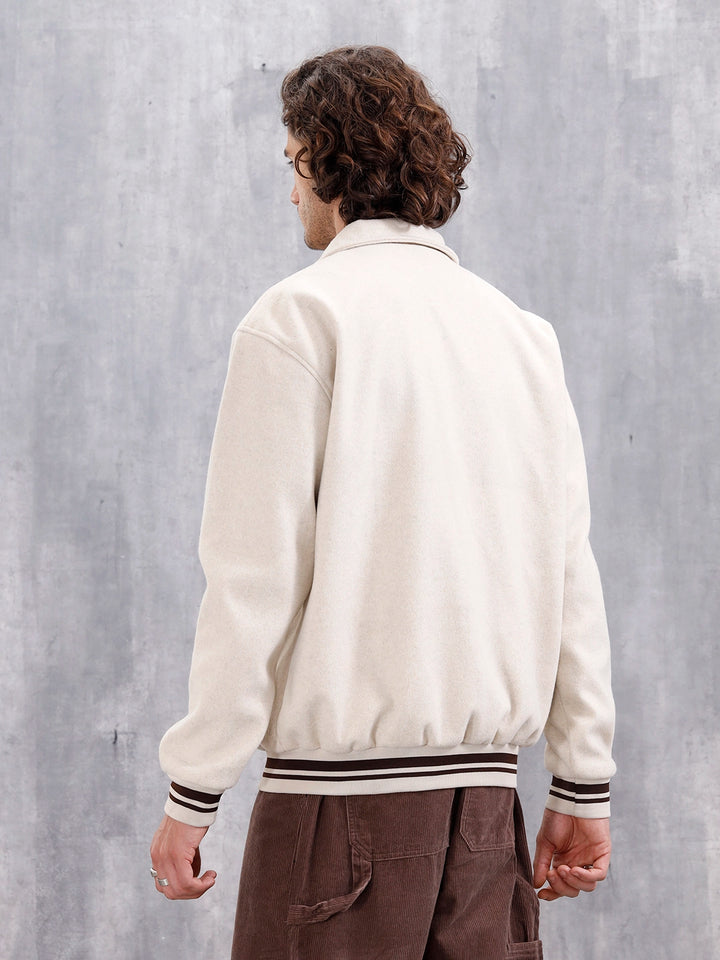 Varsity-Inspired Comfort Fit Tweed Jacket | Off White