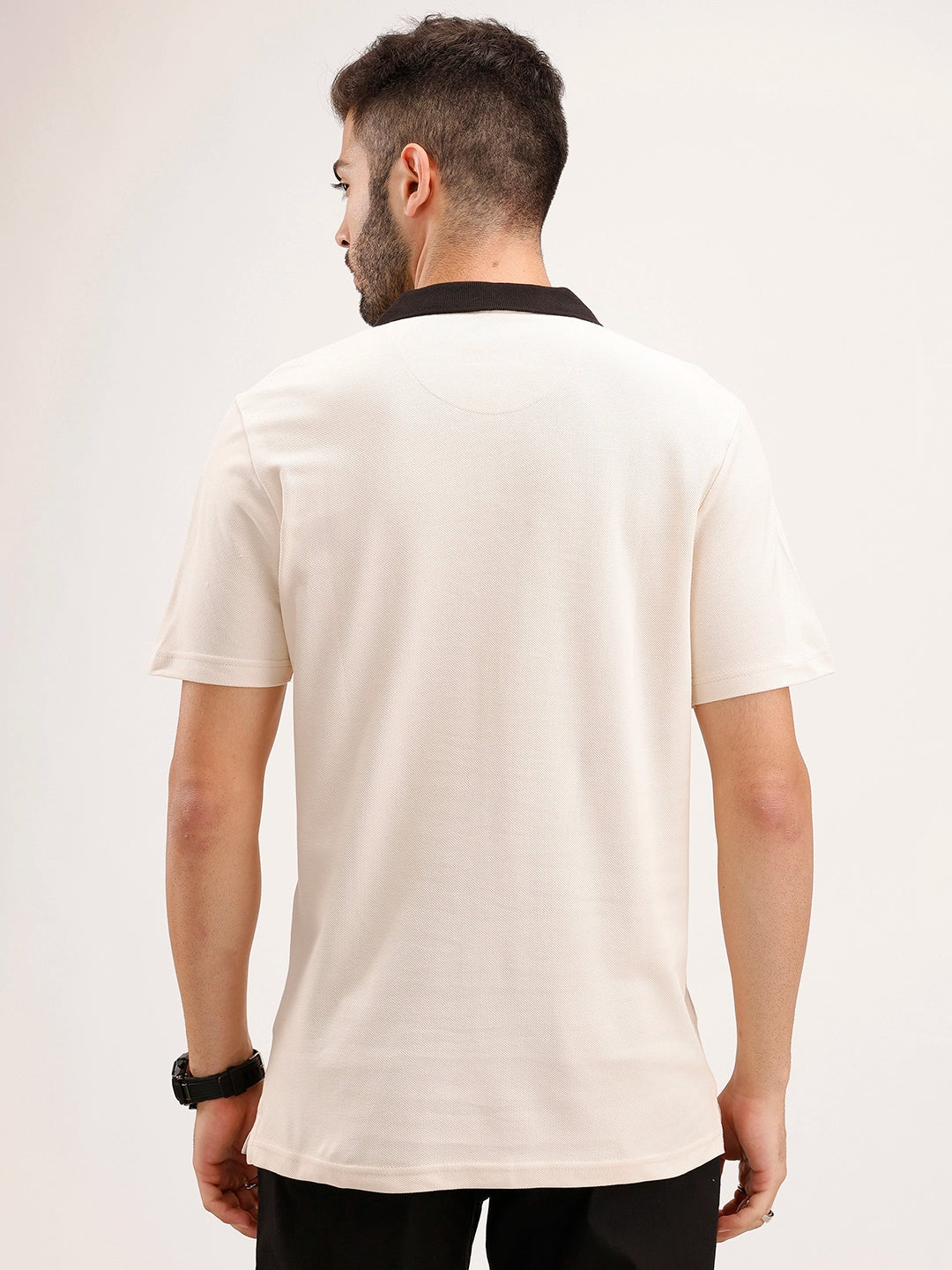 Slim Fit contrast Collar Polo T-Shirt | Beige