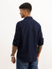 Textured Slim Fit Full Sleeve T-Shirt | Navy Blue